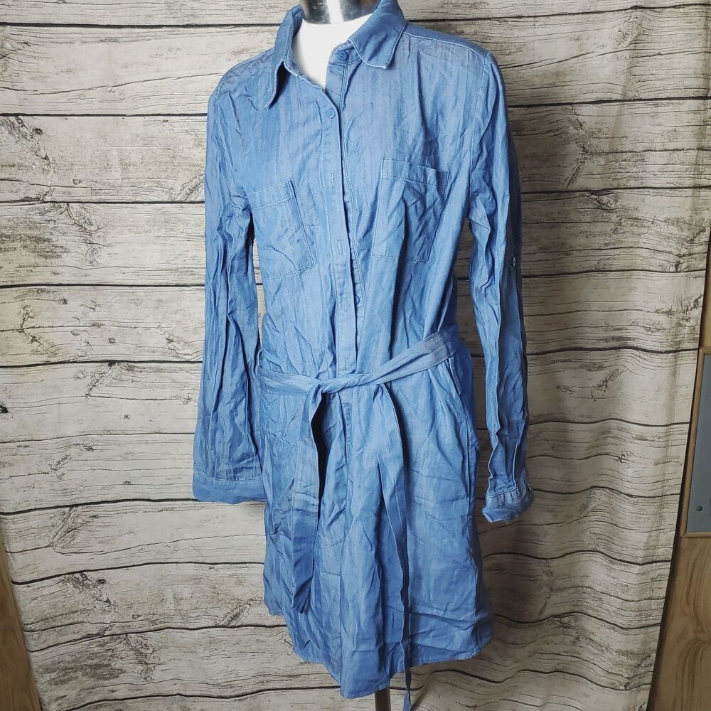 Poema Denim Long Sleeve Button Down Dress Size Large